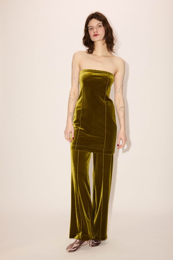 Simone Wild Velvet Top Stitched Pants - Pear