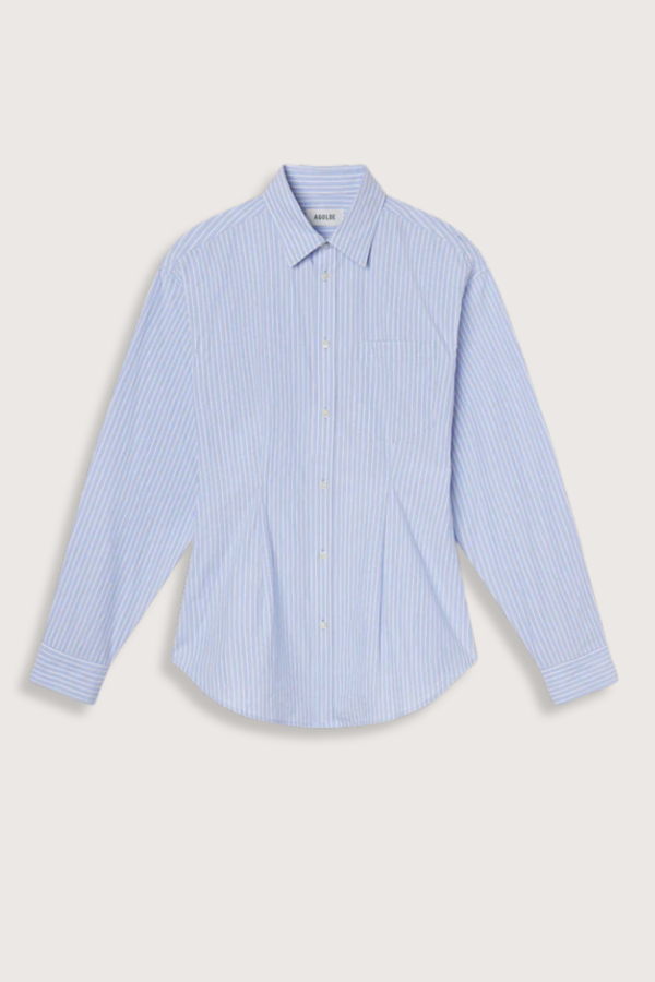 AGOLDE Cinch Shirt Webb Stripe - Light Blue/White Stripe
