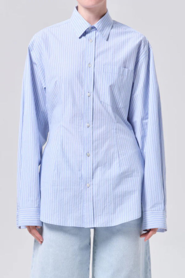 AGOLDE Cinch Shirt Webb Stripe - Light Blue/White Stripe