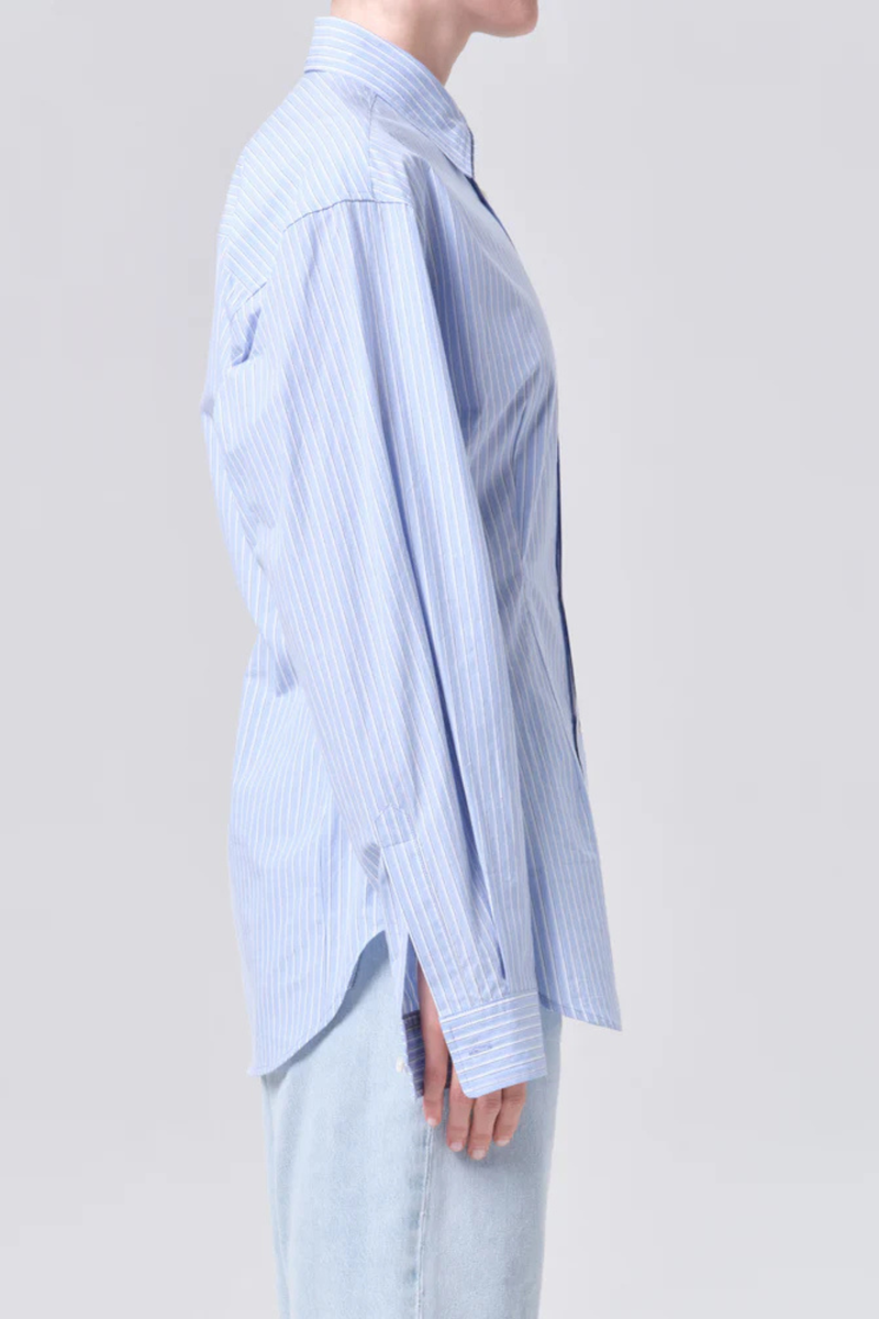 AGOLDE Cinch Shirt Webb Stripe - Light Blue/White Stripe