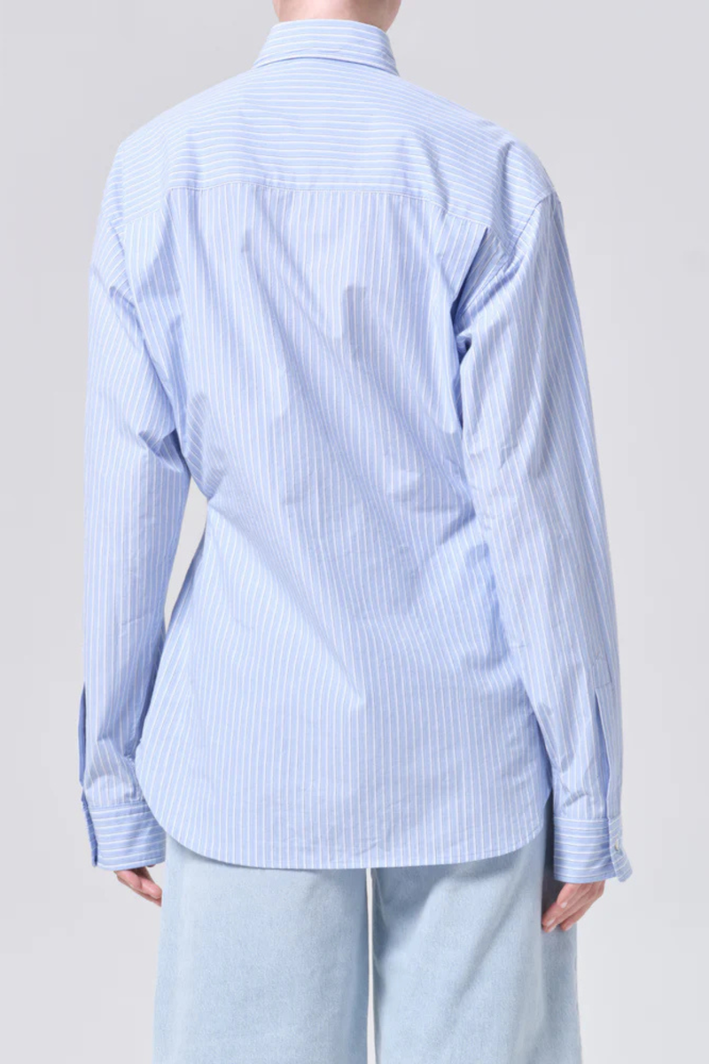 AGOLDE Cinch Shirt Webb Stripe - Light Blue/White Stripe