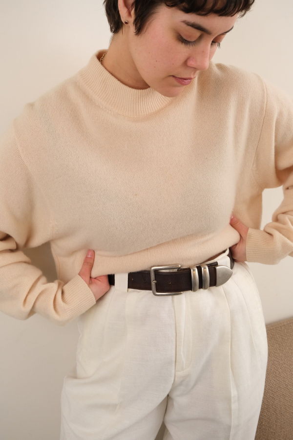 Hermine Vintage 90s Alabaster Cashmere Mock Neck Sweater - Beige