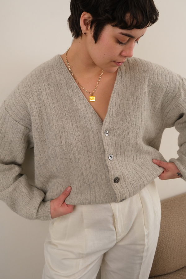 Hermine Vintage 90s Lacoste Baby Alpaca Cardigan Sweater - Gray