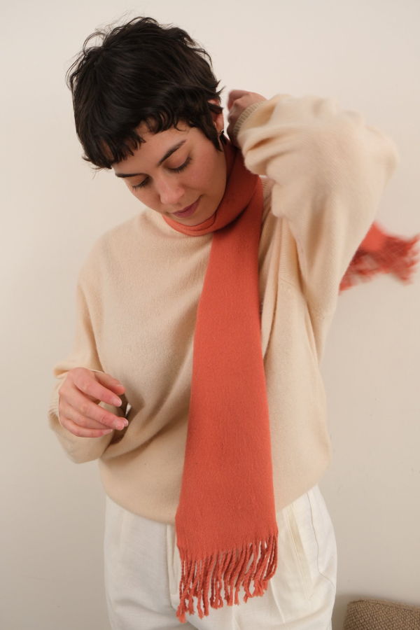 Hermine Vintage Persimmon Fringed Scarf - Orange