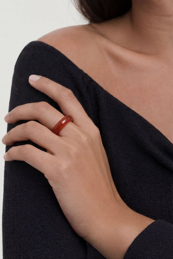 seree Persimmon Dark orange jade stone ring