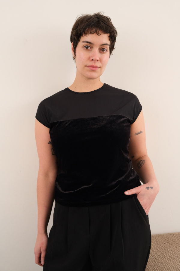 Hermine Vintage 90s Caviar Mesh and Velvet Top - Black