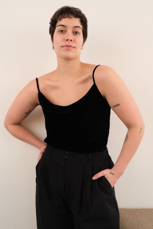 Hermine Vintage 90s Rayon Silk Velvet Camisole Top - Black