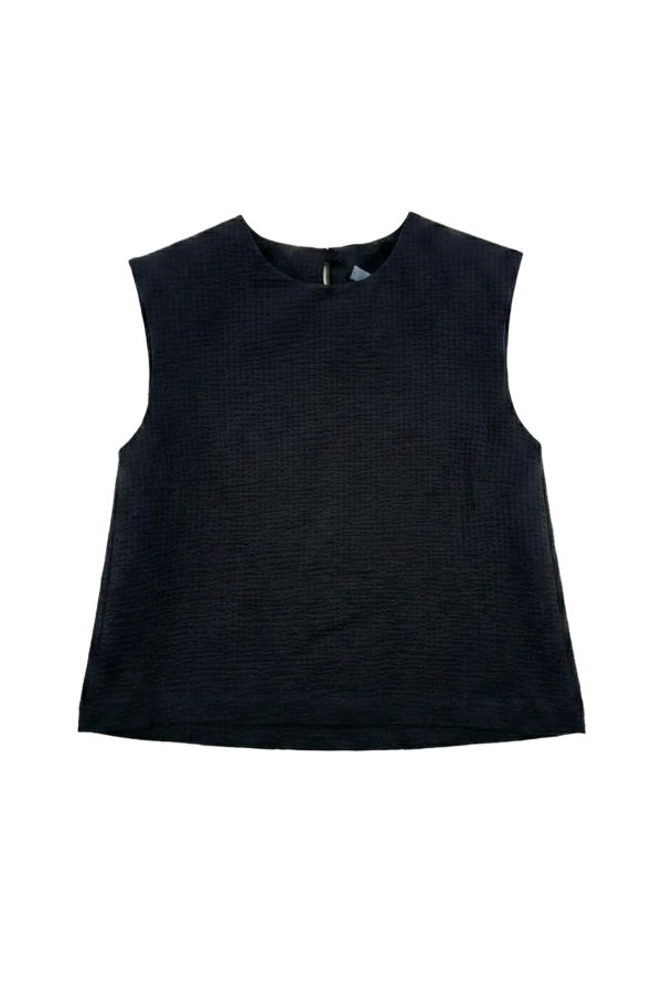 Harris Wharf London Seersucker Top Blouse - Black