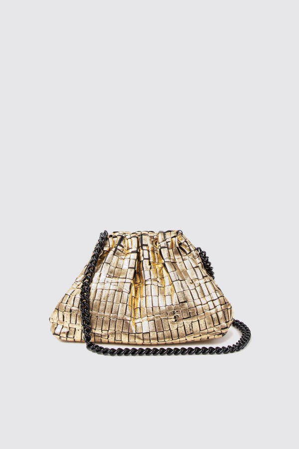 Maria La Rosa Mini Gold Game Laminated Clutch