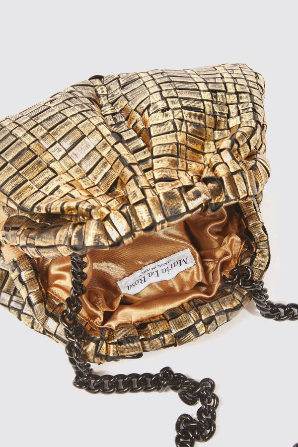 Maria La Rosa Mini Gold Game Laminated Clutch