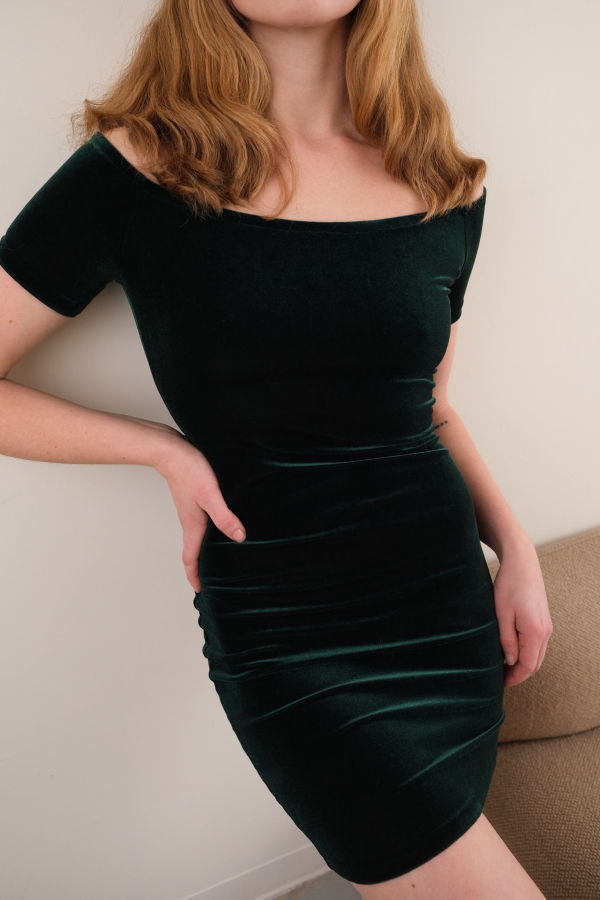 Hermine Vintage 90s Forest Green Short Sleeve Mini Dress