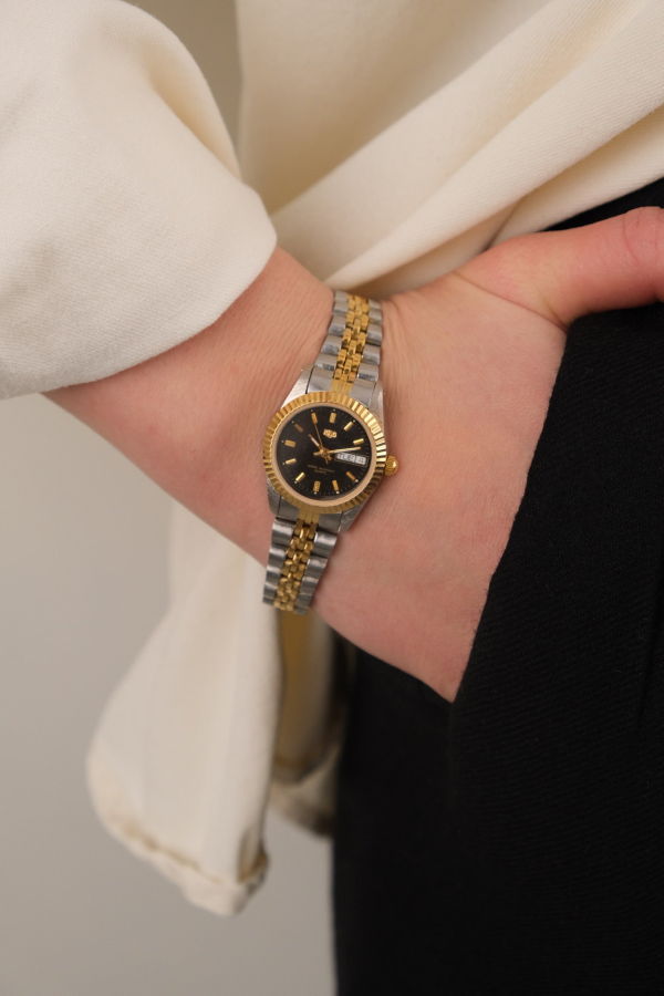 Hermine Vintage Silver and Gold Tone Quartz Slip-On Watch