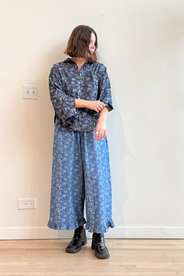 Nettle Studios Ruffle Pants - Floral Chambray