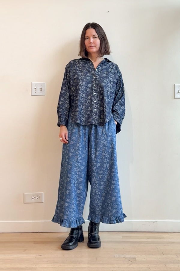 Nettle Studios Ruffle Pants - Floral Chambray