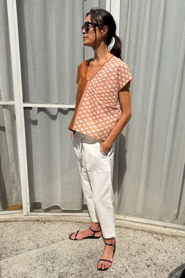 Two Khadi Paperbag pant - White