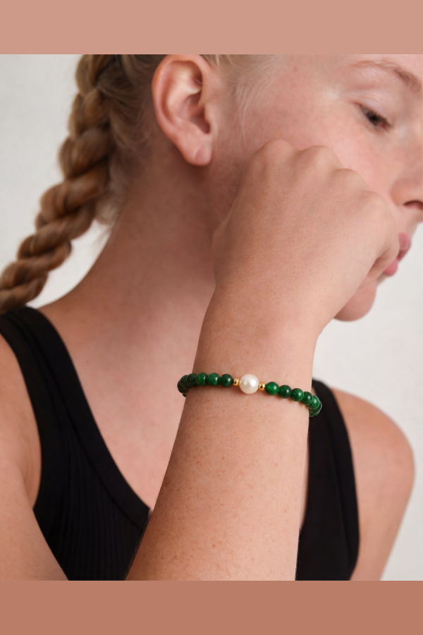 seree Clara Chalcedony Beaded Bracelet - Pearl/Green