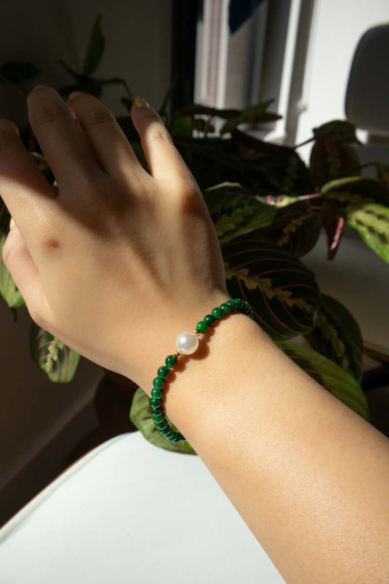 seree Clara Chalcedony Beaded Bracelet - Pearl/Green