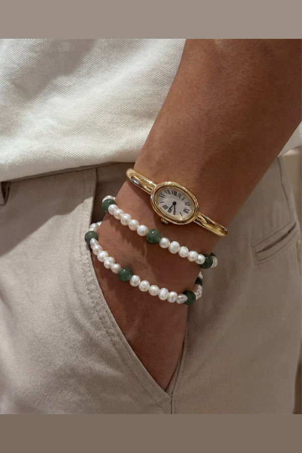 seree Isabelle Pearl and Jade Bracelet - Green