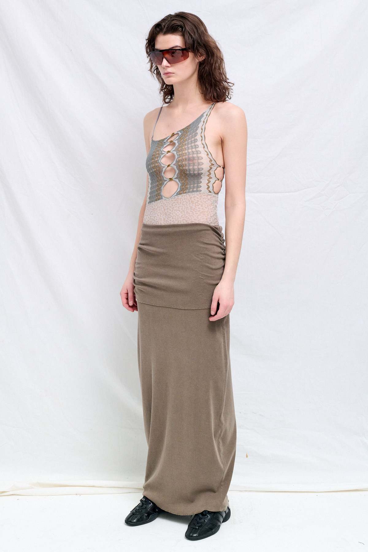 Ruibuilt Marsh Ripple Knit Combo Leopard Mesh Bodysuit - Grey - Image 3 of 5