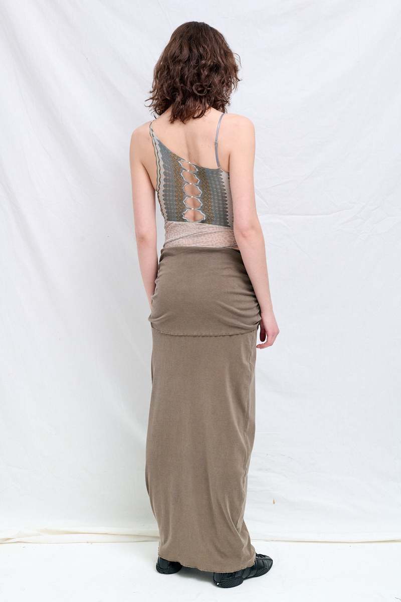 Ruibuilt Marsh Ripple Knit Combo Leopard Mesh Bodysuit - Grey