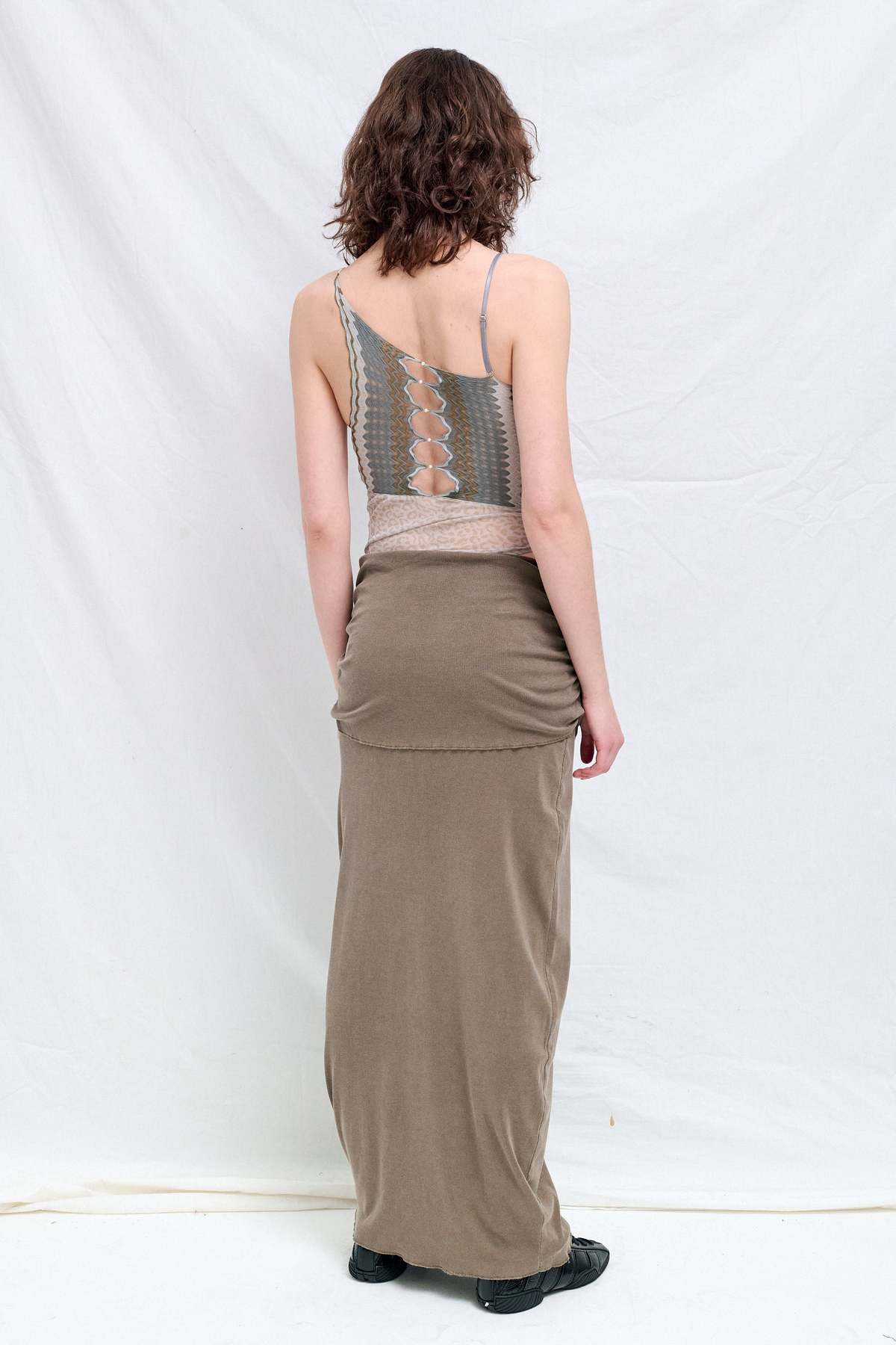 Ruibuilt Marsh Ripple Knit Combo Leopard Mesh Bodysuit - Grey - Image 4 of 5