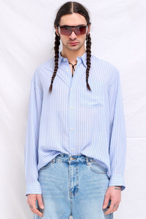 TONYWACK Skyblue Striped Lyocell Shirt Shirt