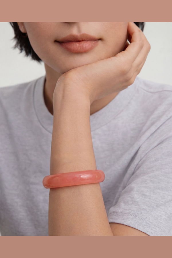 Seree Silk Collection Blush Jade Stone Bangle - Pink