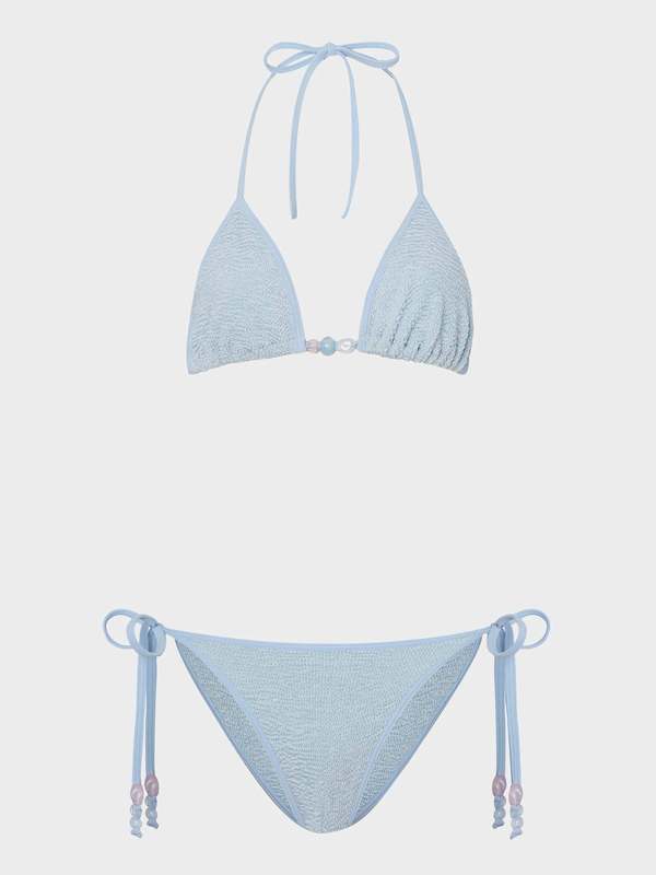 Hunza G Gina Beaded Bikini - Metallic Ice Blue