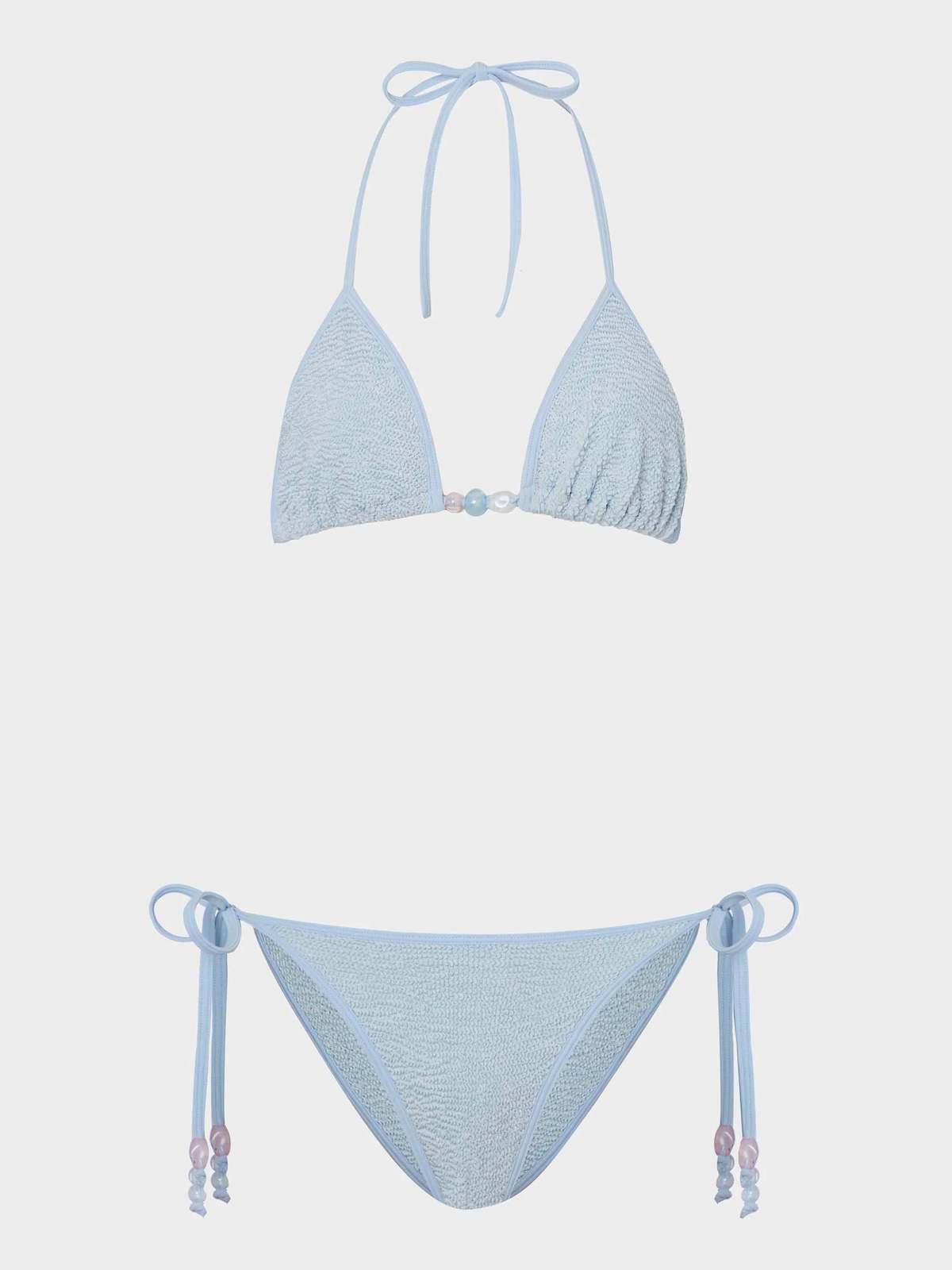 Hunza G Gina Beaded Bikini - Metallic Ice Blue - Image 1 of 7