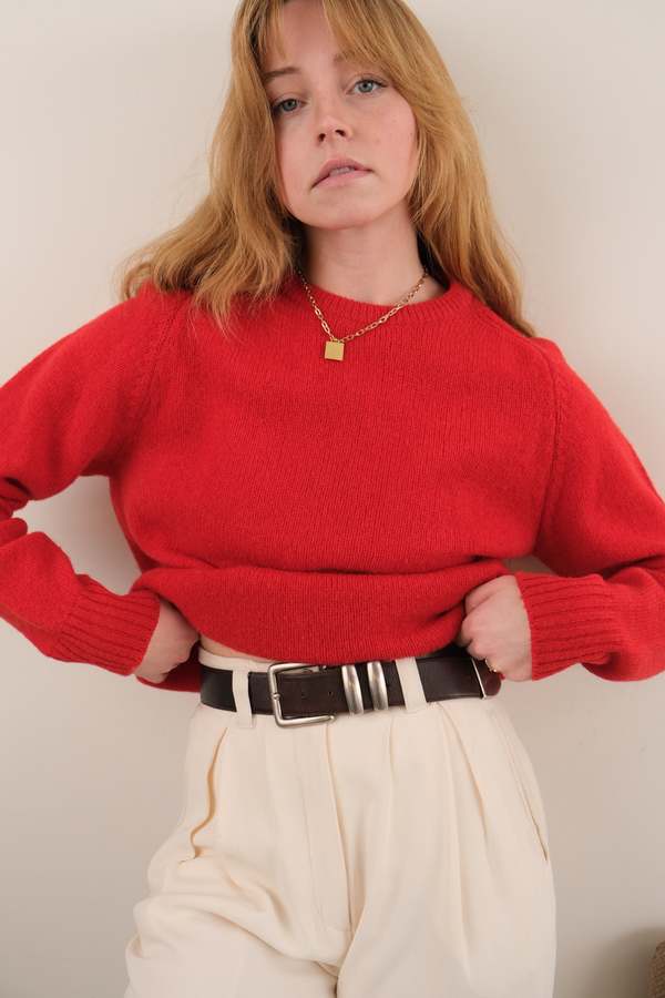 Hermine Vintage 70s Garnet Pure New Wool Crewneck Sweater - Red