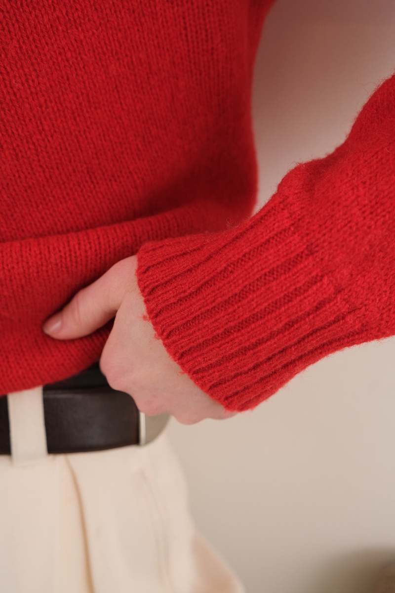 Hermine Vintage 70s Garnet Pure New Wool Crewneck Sweater - Red