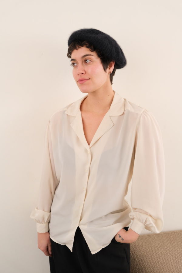 Hermine Vintage 80s Raven Angora Wool Blend Beret - Black