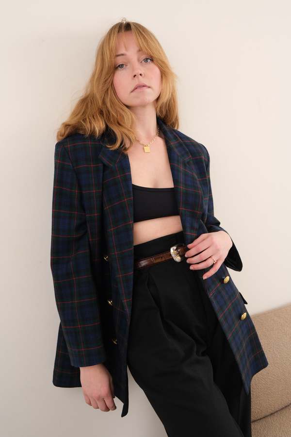 Hermine Midnight Tartan Windowpane Blazer - Navy