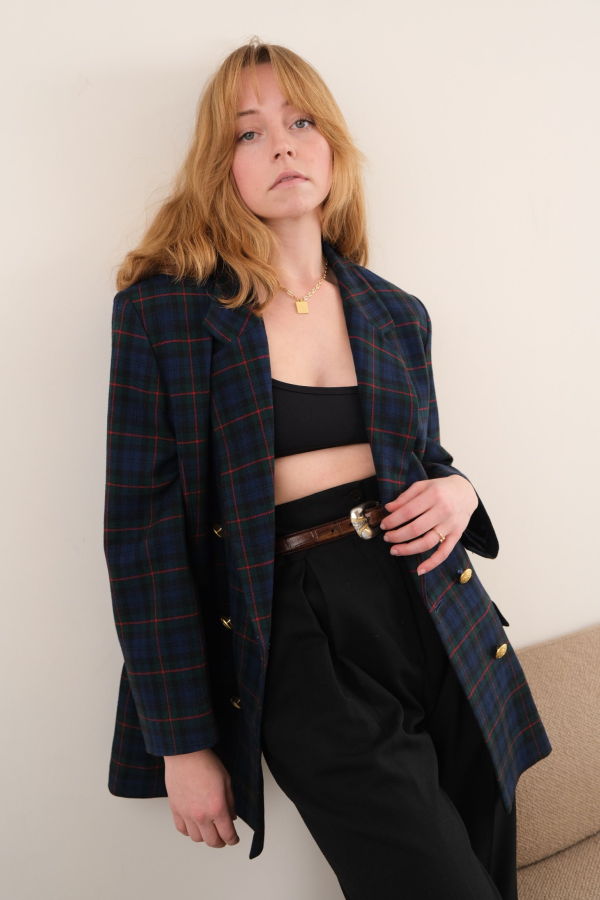 Hermine Midnight Tartan Windowpane Blazer - Navy