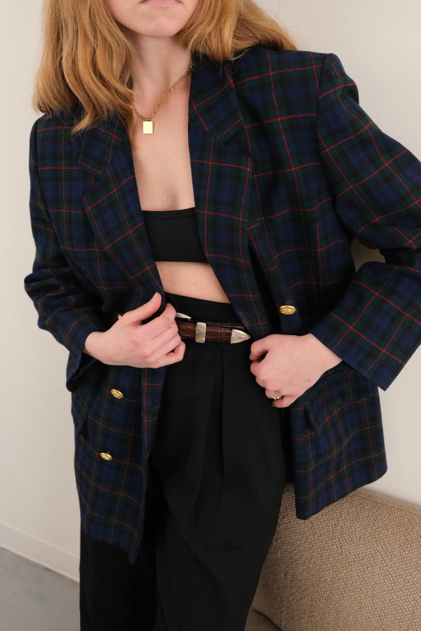 Hermine Midnight Tartan Windowpane Blazer - Navy