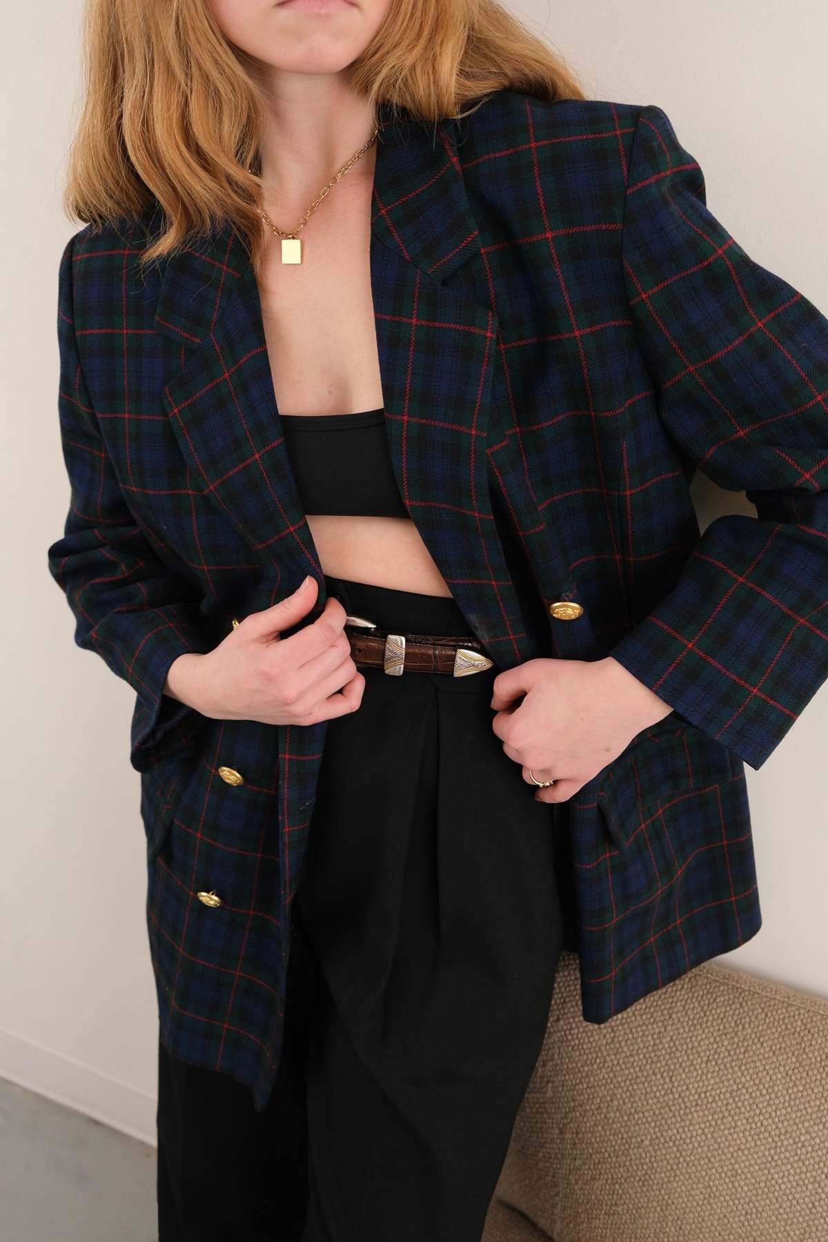 Hermine Midnight Tartan Windowpane Blazer - Navy - Image 2 of 5