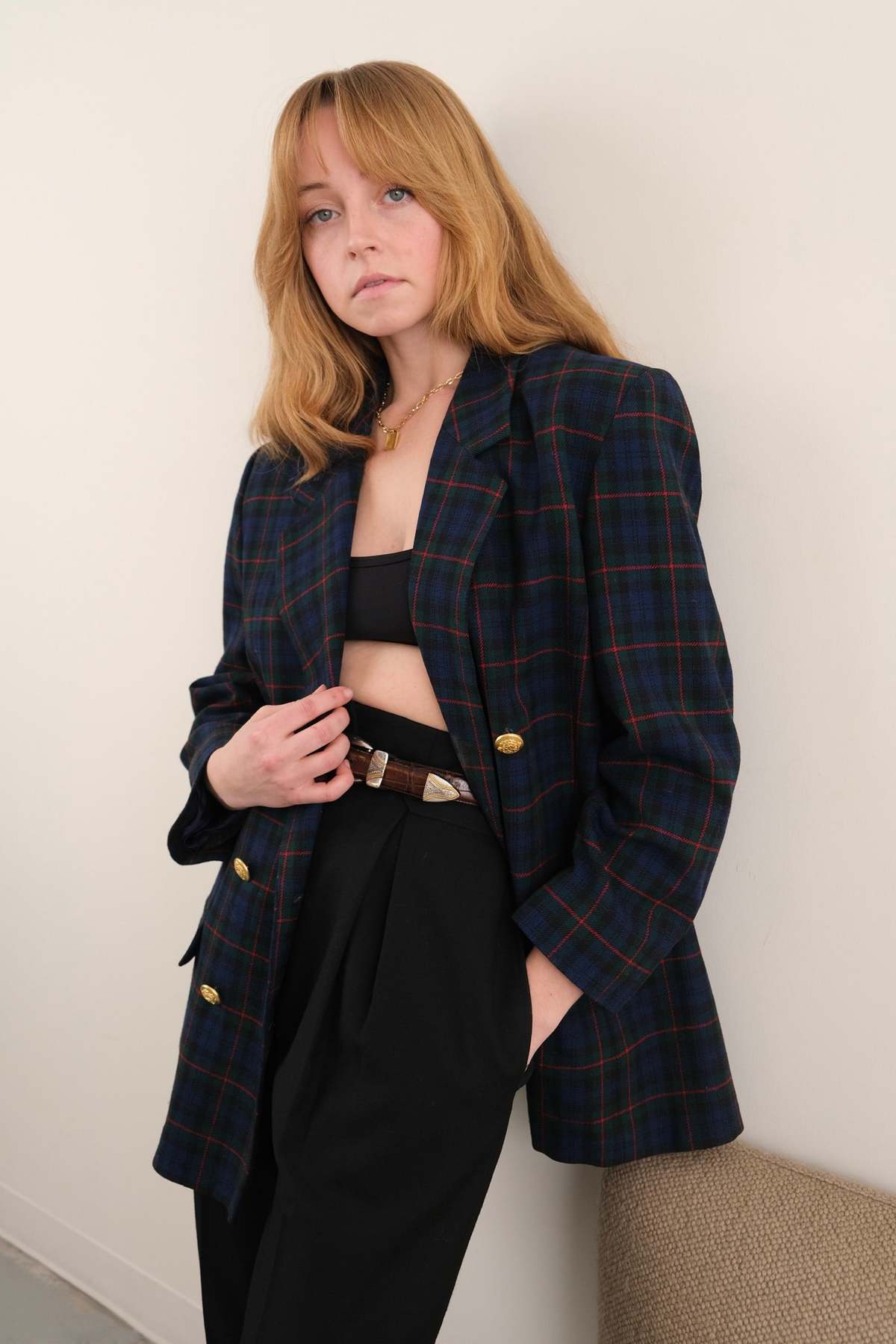 Hermine Midnight Tartan Windowpane Blazer - Navy - Image 3 of 5