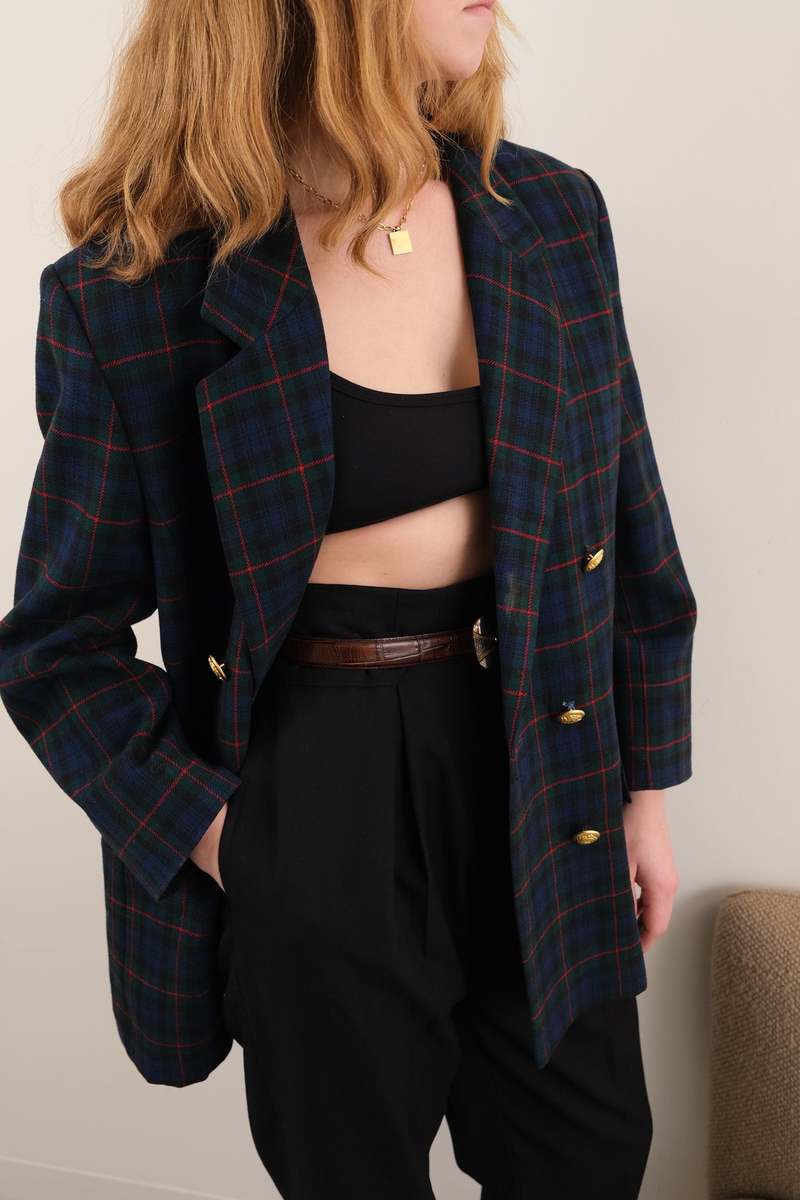 Hermine Midnight Tartan Windowpane Blazer - Navy