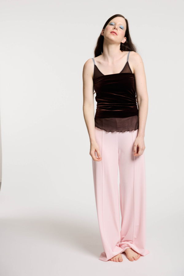 Simone Wild Velvet Top Stitched Pants - Blush