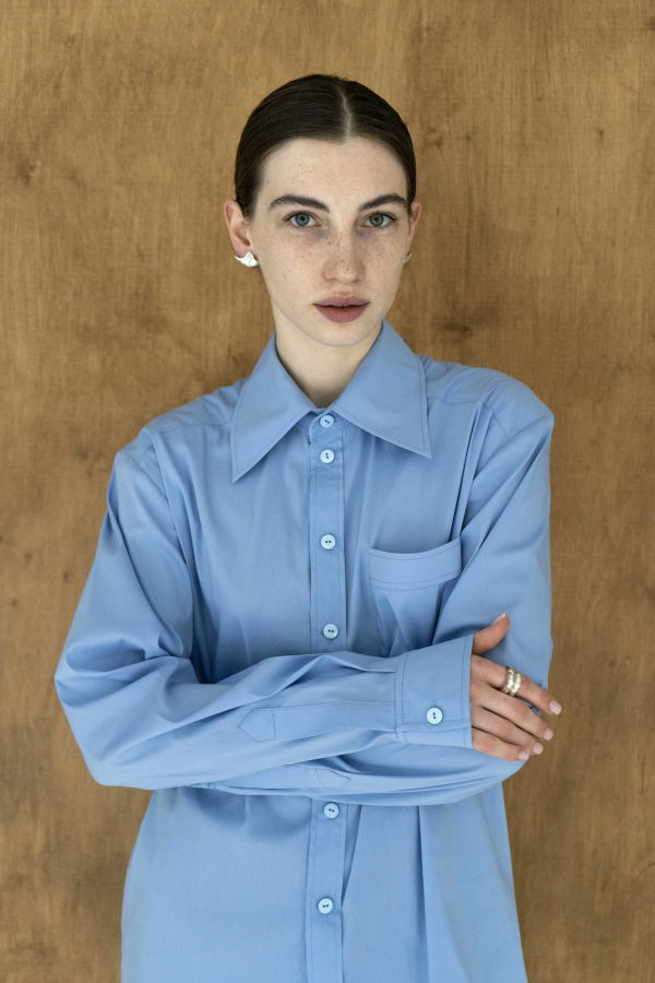 K M by L A N G E Nebo Oversize Shirt - Soft Sky Blue