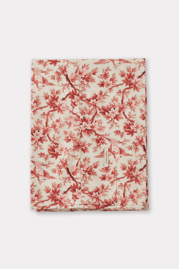 Caramel Cotton Tablecloth - Pink Tree Top Print