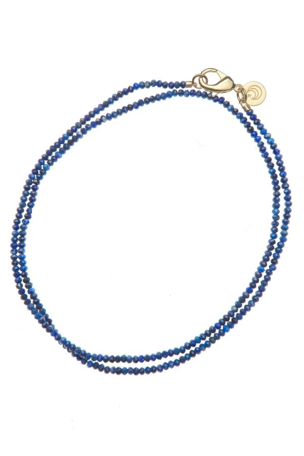 Jane Winchester Double Wrap Diamond Cut Lapis Beaded Necklace