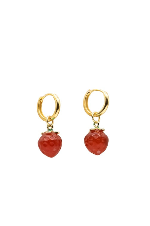seree Harvest Jade Stone Charm Earrings - Strawberry