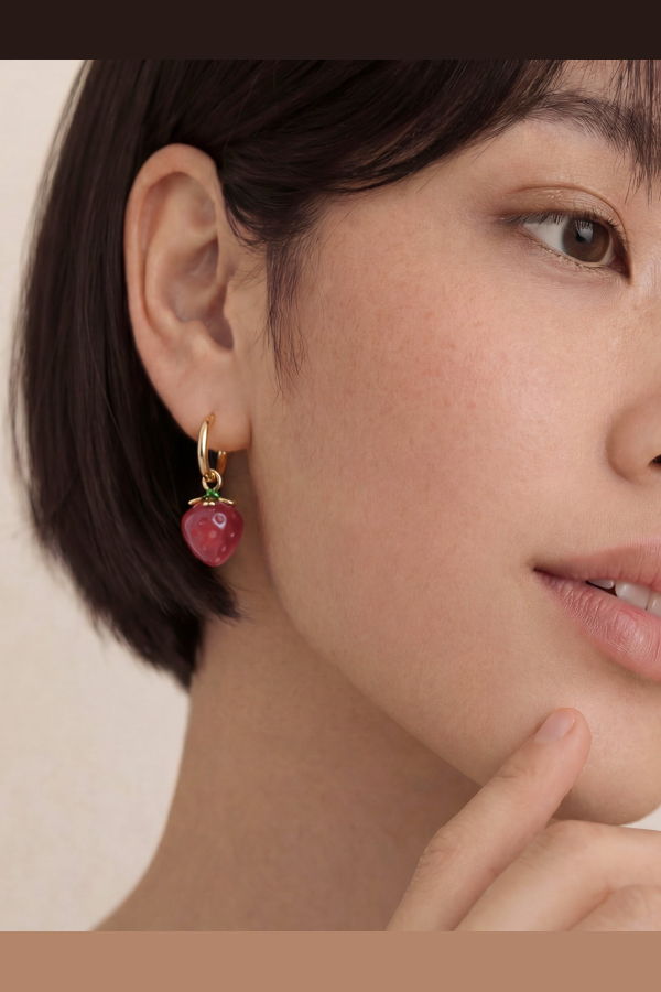 seree Harvest Jade Stone Charm Earrings - Strawberry