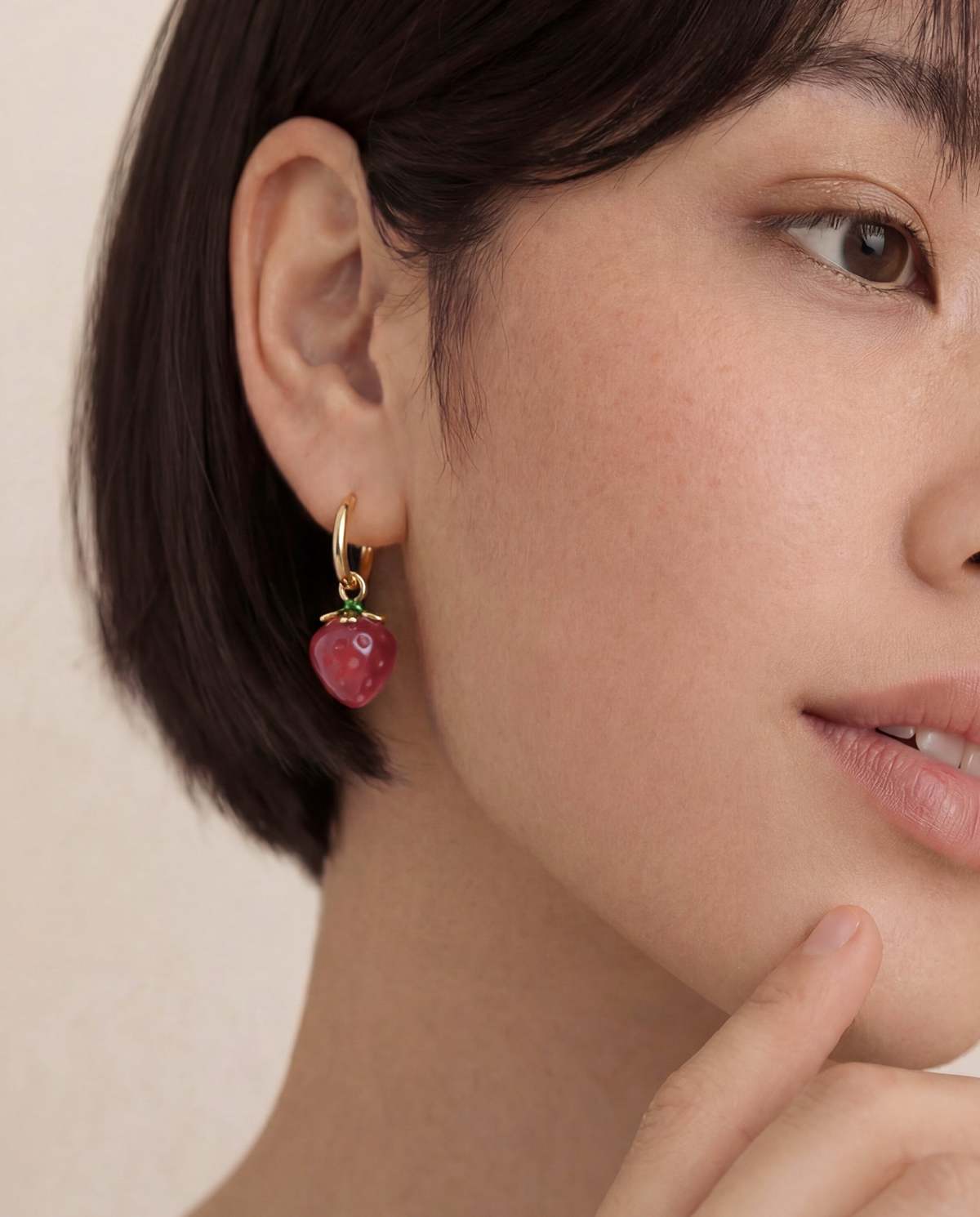 seree Harvest Jade Stone Charm Earrings - Strawberry - Image 2 of 2