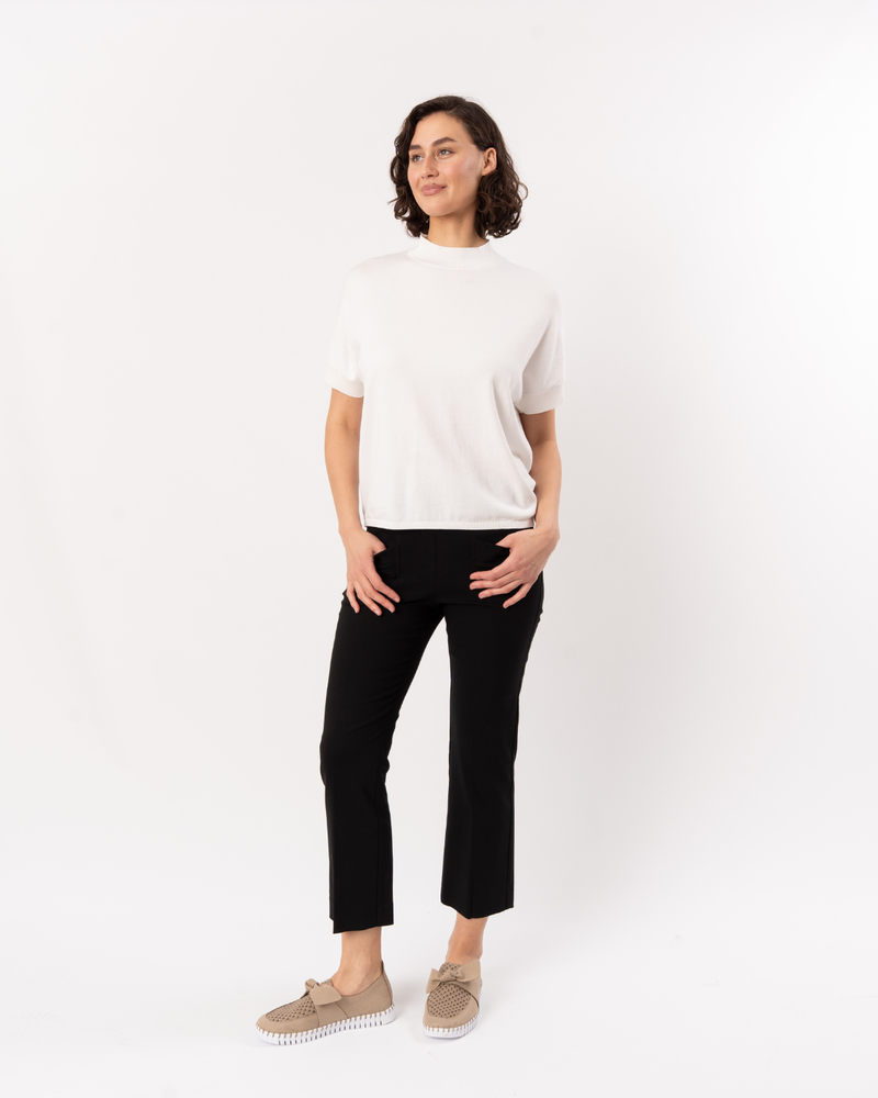 ELLIOTT LAUREN Short Sleeve Mock Neck Top - Cream