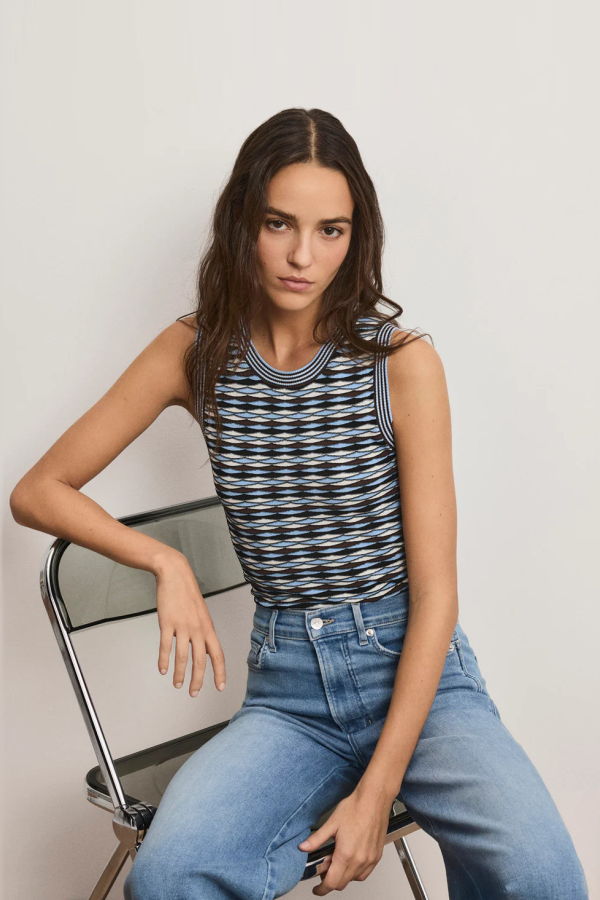Veronica Beard Cropped Jerrel Knit Tank - Blue Jay Multi
