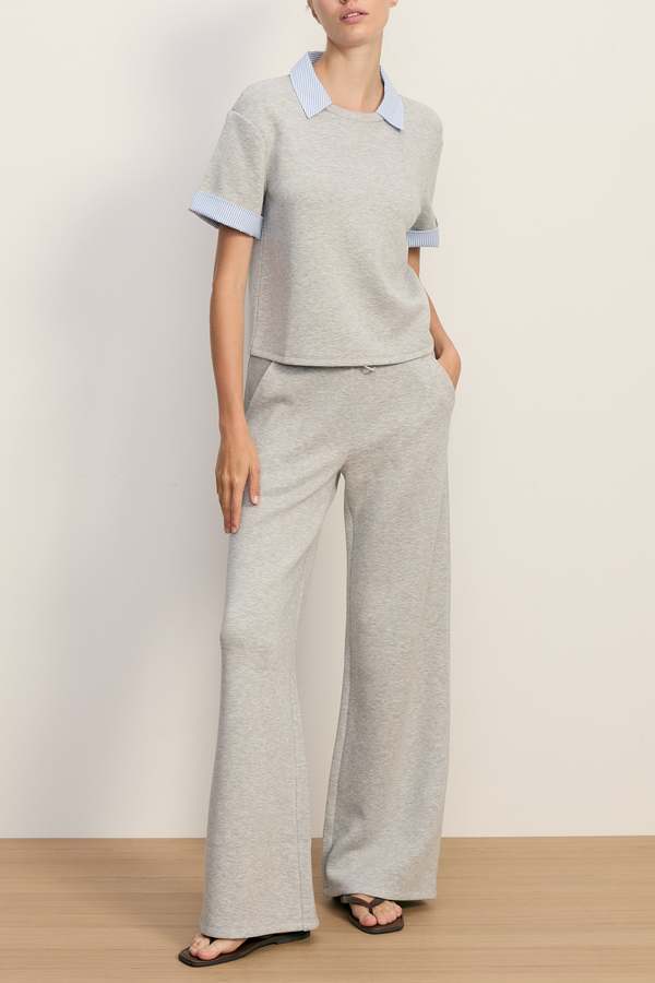 Veronica Beard Stuyvesant Mixed Media Top - Light Heather Grey