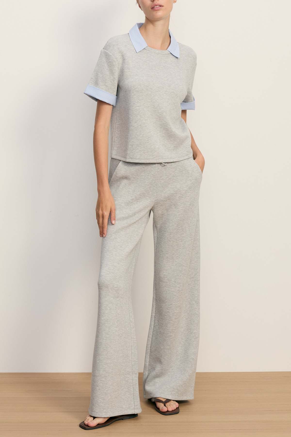 Veronica Beard Stuyvesant Mixed Media Top - Light Heather Grey - Image 1 of 4