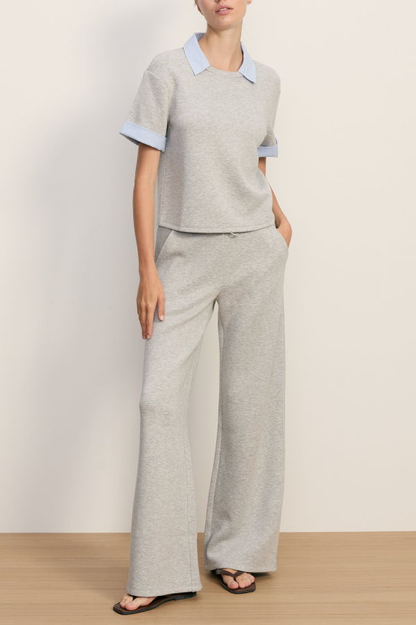 Veronica Beard Stuyvesant Mixed Media Top - Light Heather Grey